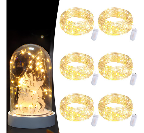 Paquete De 6 Luces De Hadas Led 20 Luces 7 Pies Impermeables