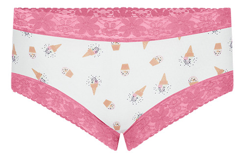 Panty Cachetero Estampado Con Encaje (6555)