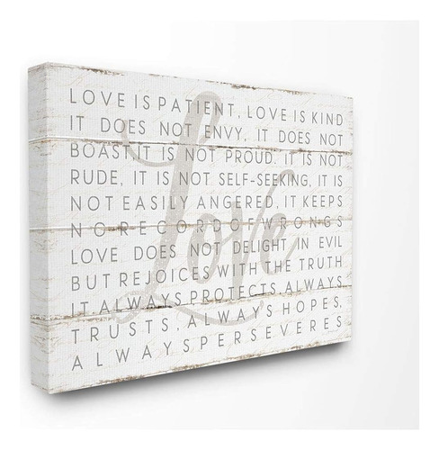 Stupell Industries Love Is Patient Grey On White Planked Loo