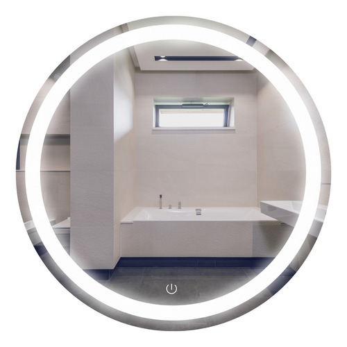 Espejo Led Redondo De Pared Touch Dimmer 70cm Esmerilado Marco Sm