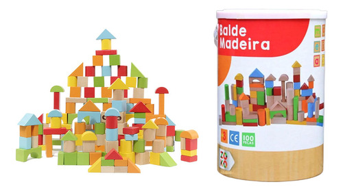 Juego De Construcción De Madera, 100 Bloques, Juguetes De