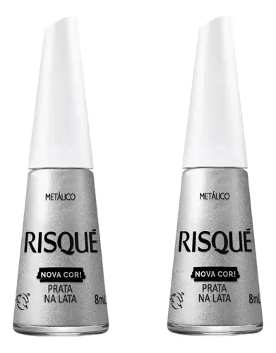 Kit 2 Esmalte Risqué Metálico Prata Na Lata 8ml Prateado