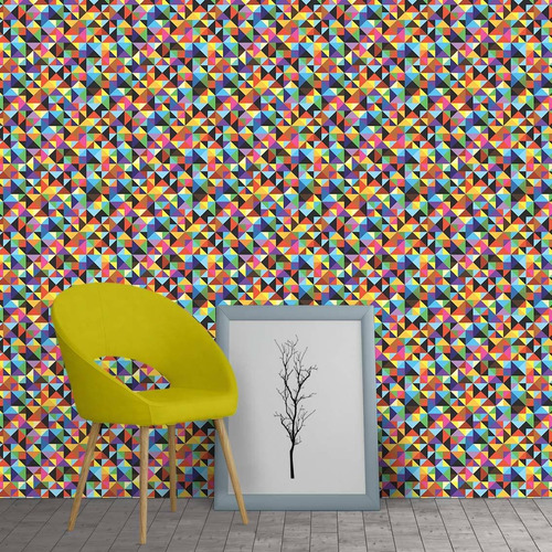 Papel De Parede 3d Sala Adesivo Abstrato Geométrico Colorido