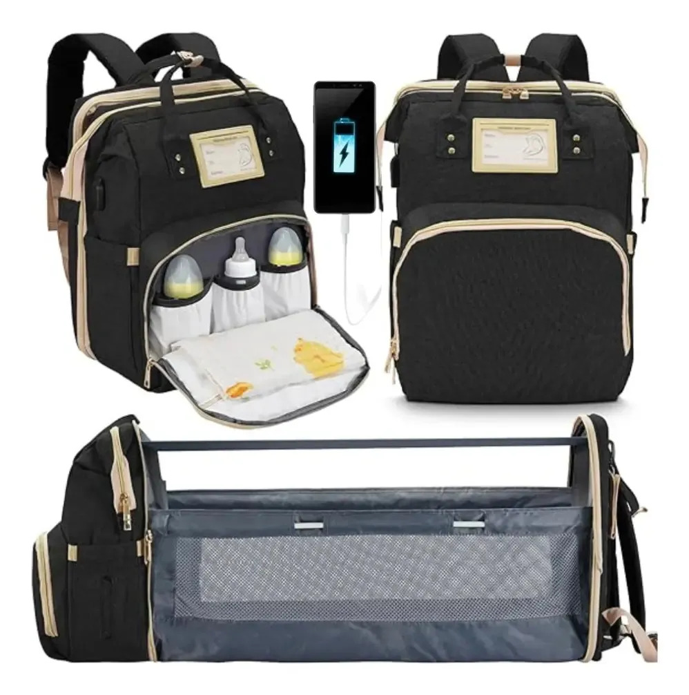 Pañalera Morral Tipo Cuna Con Cambiador negra