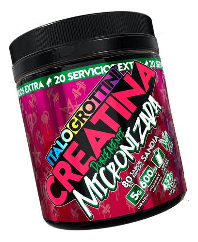 Imagen 2 de 2 de Suplemento en polvo Italo Grottini Creatine Doblemente Micronizada monohidrato de creatina doblemente micronizada sabor sandía en pote de 432g