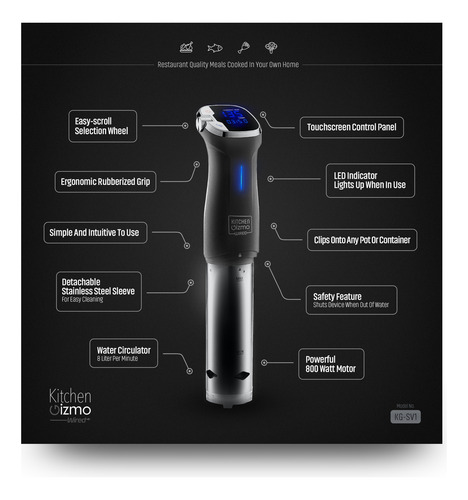 Cocina De Inmersión Sous Vide Kitchen Gizmo, 800 W, Gris, Co