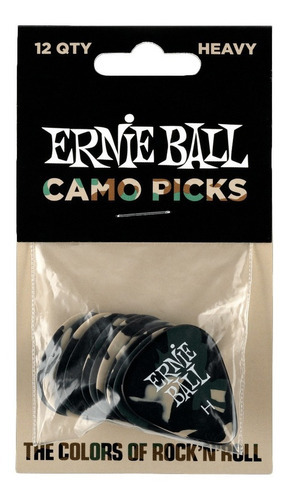 Pack X 12 Púas Ernie Ball P09223 Camouflage Cellulose Heavy Color Camuflada Tamaño Heavy