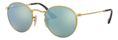 Gafas de sol Ray-Ban Round Oval Flat Lenses Standard con marco de metal color polished gold, lente silver de cristal flash, varilla polished gold de metal - RB3447N