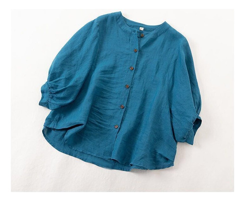 Camisa De Algodón Y Lino Con Manga De Farol Para Mujer