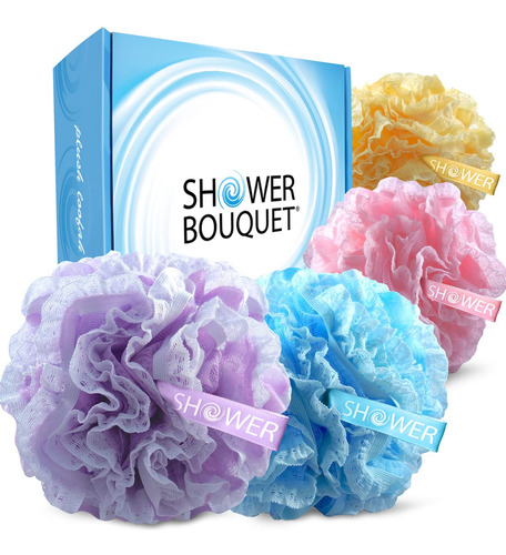 Loofah-bath-sponge Lace-mesh Set 2-scrubs-in-1 Por Shower