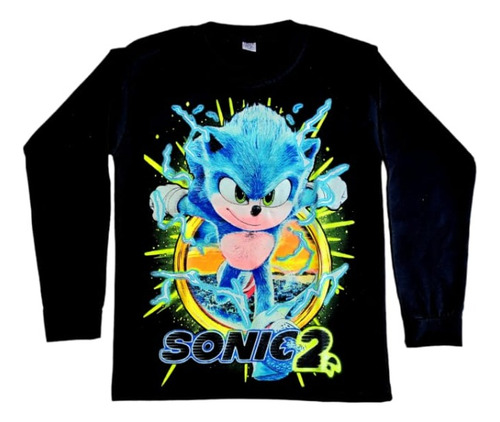 Remera Reflectiva Sonic 2 Manga Larga Niños 