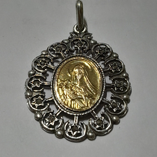 Medalla Antigua Religiosa, Plata , Baño De Oro Y Marquesitas Plata (Usado)