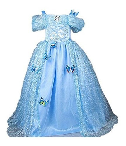 2015 Movie Girls Cinderella Vestido Blue Butterflies Pr...