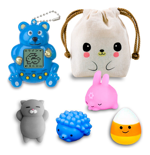 Mascota Virtual Tamagotchi + 4 Squishies Mochi + Bolsita 