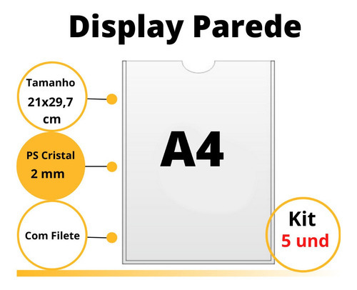 Quadro De Aviso Display Parede Porta Folha A4 - 5 Und