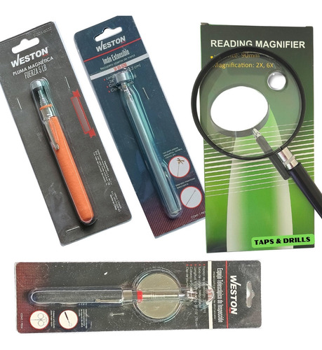 Set:imán Extensible, Espejo Inspección Y Lupa De Mano 2x,6x