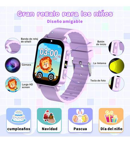 Relojes Inteligentes Para Niños Regalo 1.83'' Pantalla Táctil Con Aprendizaje 30 Juegos Educativos Cámara