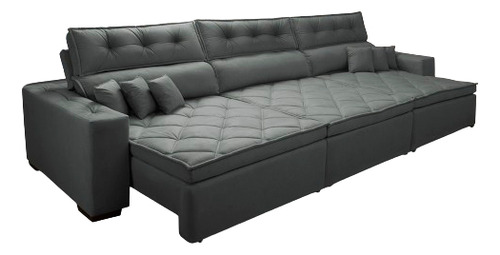 Sofá Retrátil e Reclinável 3,52m Austin com Molas no Assento Suede Velusoft Cinza Cama inBox