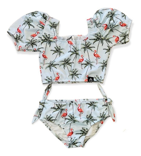 Imagen 3 de 5 de Malla Bikini Princesa Niña Uv Upf50+ Top + Bomb Flamenco