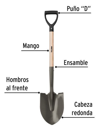 Pala Redonda, Puño D , Mango 28-1/2 , Pretul. 22502 Negro