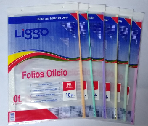 Folios Liggo Con Borde Color Oficio X 6 Paquetes De 10 Unid