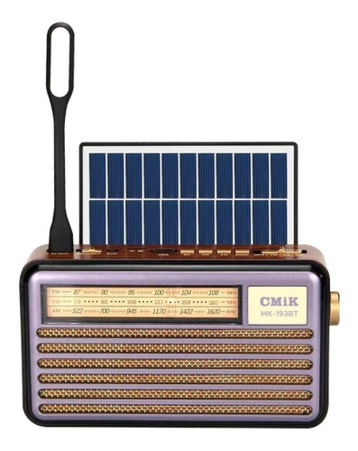 Radio Portatil Retro  Bluetooth + Panel Solar Y Linterna Led