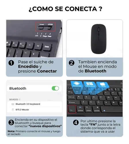 Combo Mini Teclado Y Mouse Bluetooth Inalambrico Recargable