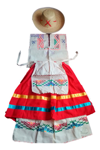 Vestido Tipico Artesanal De Michoacan Para Niña Con Sombrero