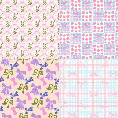 Set Papeles Digitales Imprimibles Coquette Moños Romántico