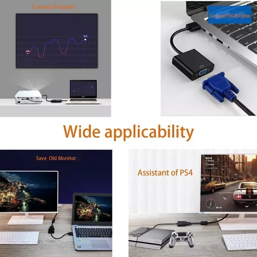 Convertidor de adaptador de cable HDMI a VGA de 15 pines d Sub, HDMI dorado  macho a VGA hembra Cable conector para computadora portátil Conectar al