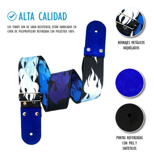 Flamas - Tahalí Strap Para Guitarra O Bajo Color Azul