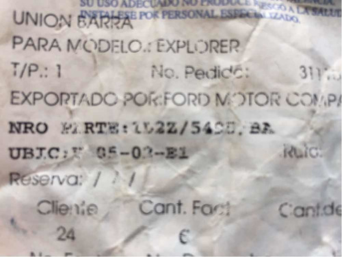 Union Barra Estab Trasera Ford Explorer 4x4 02/05 Original