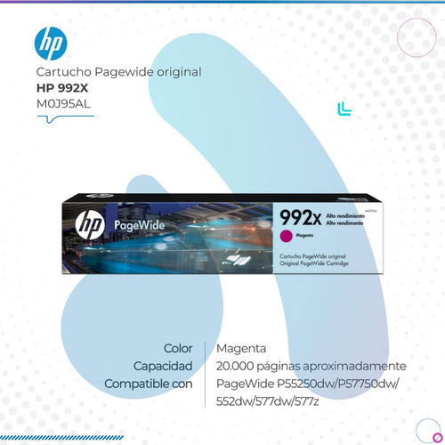 Cartucho Pagewide Hp 992x (m0j95al) Magenta 16000 Páginas