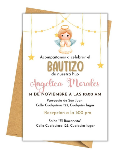 Invitaciones Digitales Bautizo Niña Imprmibles Personalizado