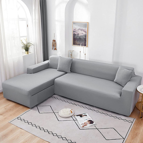 Funda Para Sillón Modular Tipo L,  Gris Elasticadas 2 Piezas