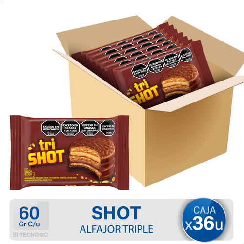 Caja Alfajor Triple Tri Shot Relleno De Mousse Y Mani Pack