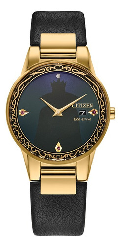 Citizen Disney Evil Queen Shadow Black Dial Ga1082-46w Correa Negro Bisel Oro Fondo Negro