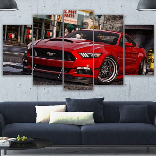 5 Cuadros Decorativos Mustang Color Rojo Medidas 150x84cm   