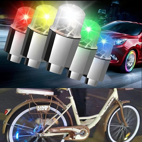 Tapa Valvula De Luz Led X4 Para Llantas De Auto Moto Bici 