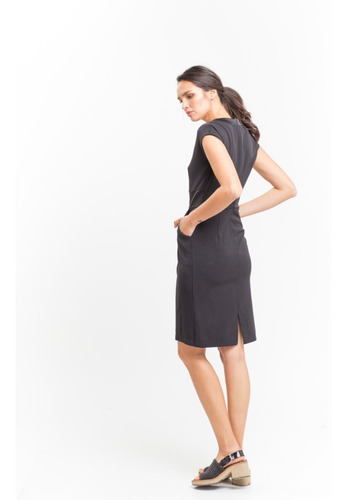 Vestido De Vestir Negro Crepe Con Raso Giacca