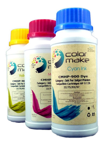 Tinta Para Hp Color Make 250ml. Combo De 3 Colores