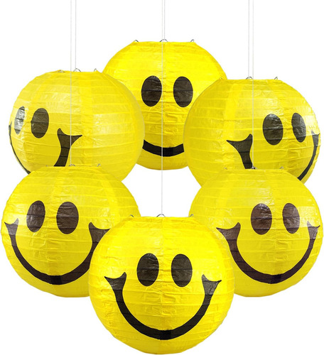 Rokochoes 6 Pcs Yellow Round Smiling Face Paper Lanterns One