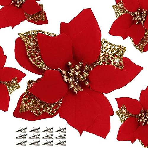 12 Pcs Poinsettia Flower Artificial Poinsettia Christma...