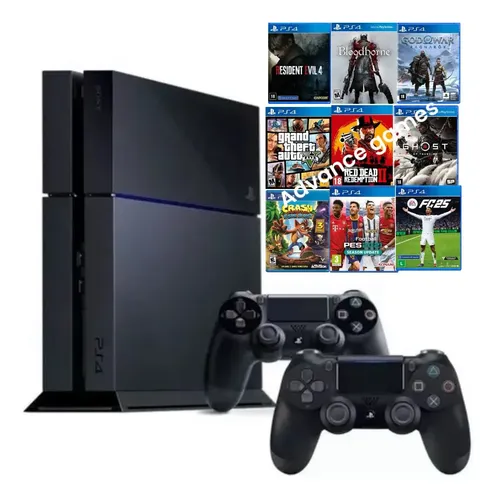 PlayStation4 - 　PS4 Playstation 4 Ps4 Preto Bp 500gb +dois Controles + Jogo