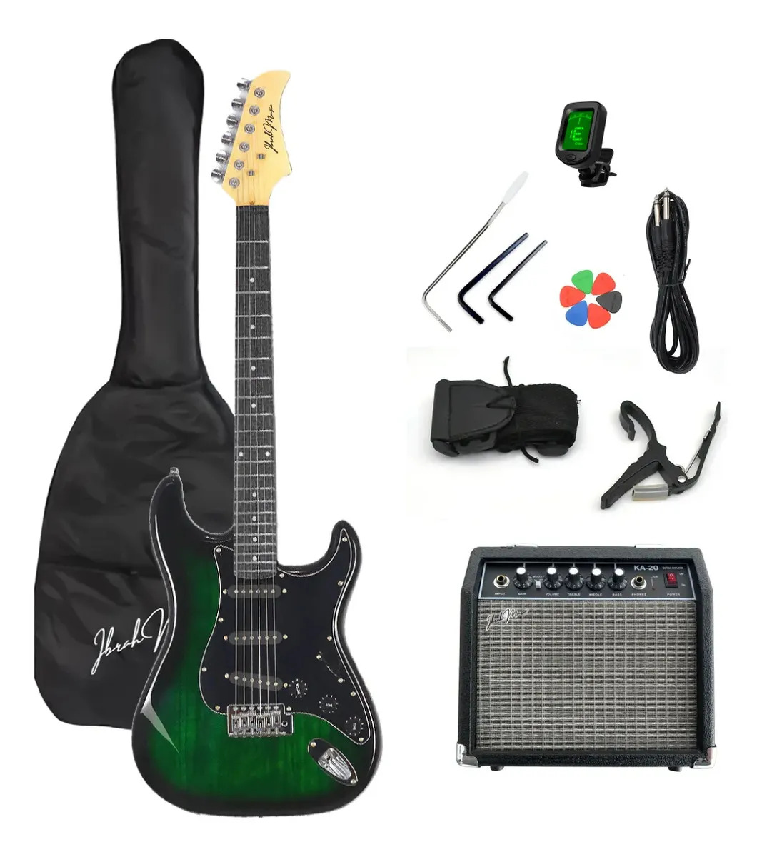 Guitarra Electrica Stratocaster Ibrah + Amplificador 20W + Accesorios Color Negro