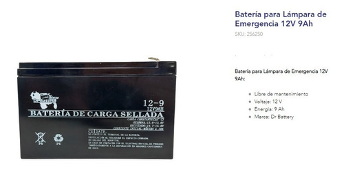 Batería Para Lámpara De Emergencia 12v 9ah