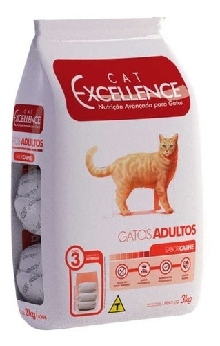 Ração Cat Excellence Para Gatos Adultos - Carne 3 Kg
