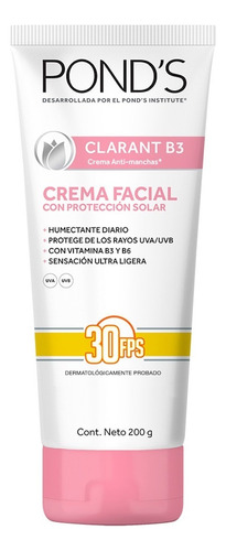 Crema Facial Pond's Clarant B3 Filtro Solar Fps 30 - 200g Tipo de piel Mixta