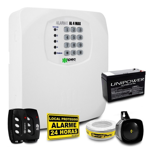 Kit Central Alarme Resid Discadora 2 Controle Sirene Bateria