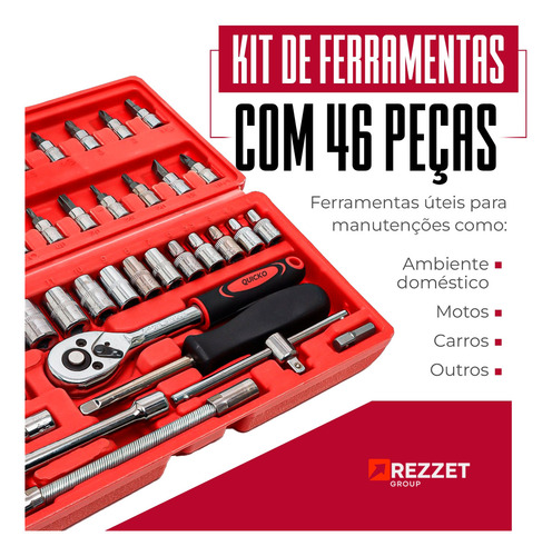 Quicko Kit 46 Peças Chave Estruturada Vermelha 1/4